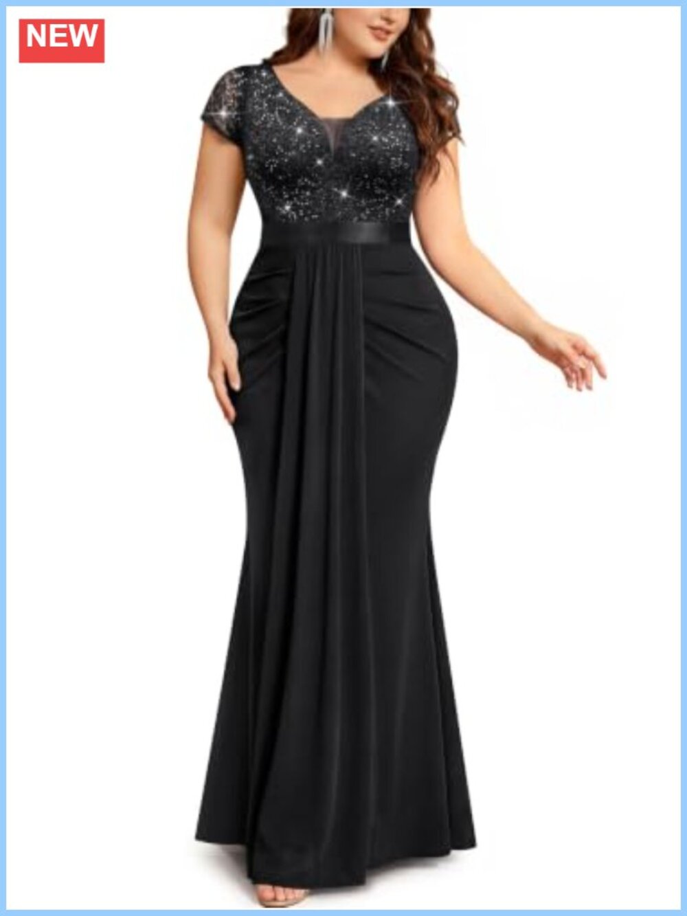 Plus Size Mermaid Sequin Lace Formal Evening Gown Maxi Dress